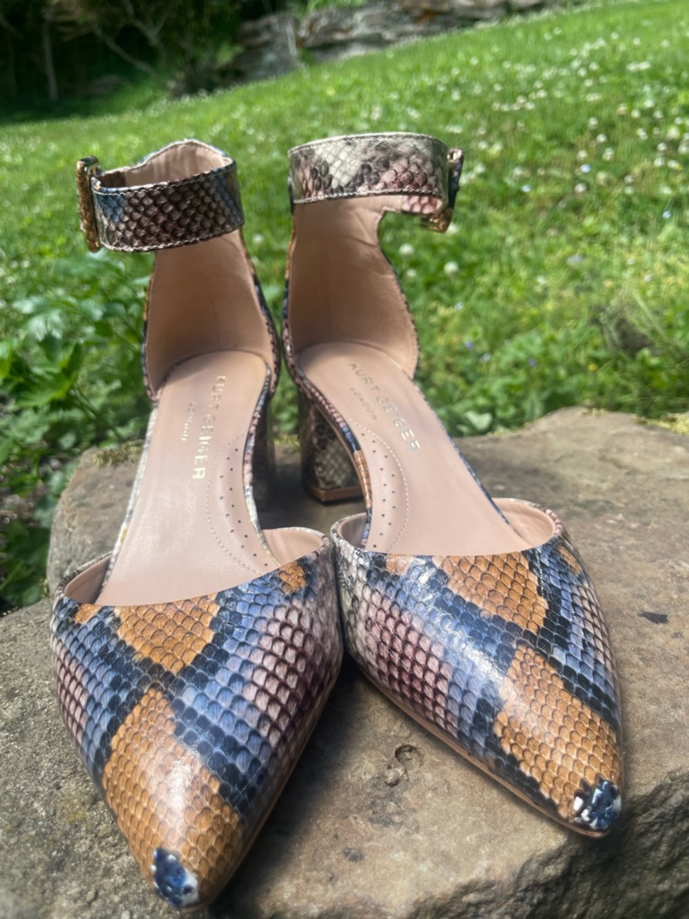 Kurt Geiger Snake-Print Ankle Strap Pointed Pumps - Brown/Black/Cream